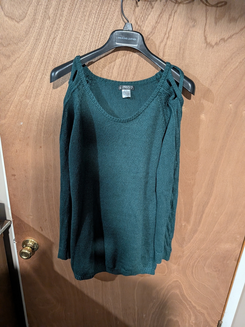 Venus Green Cold-Shoulder Knit Sweater